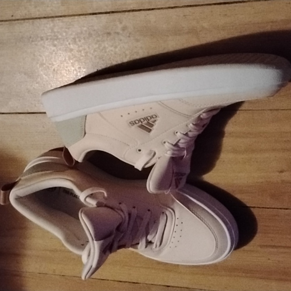 Adidas lite pink and white leather sneakers